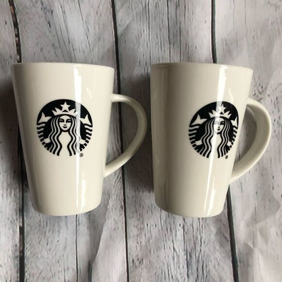 Starbucks Other - STARBUCKS 12OZ White Coffee Mug Black Logo Set Of 2